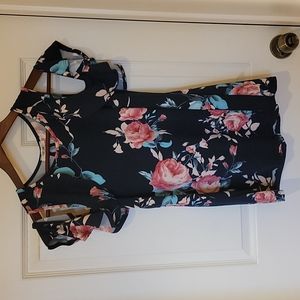 First Love brand, cold-shoulder navy & floral top, size M